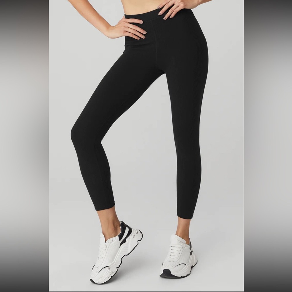 ALO Yoga Ribbed High Waist 7/8 Blissful Legging - Black - Size XS